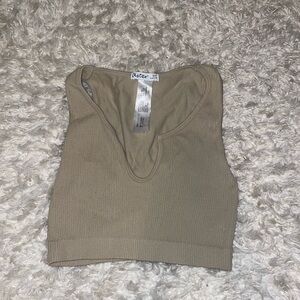 Black workout top + tan workout top